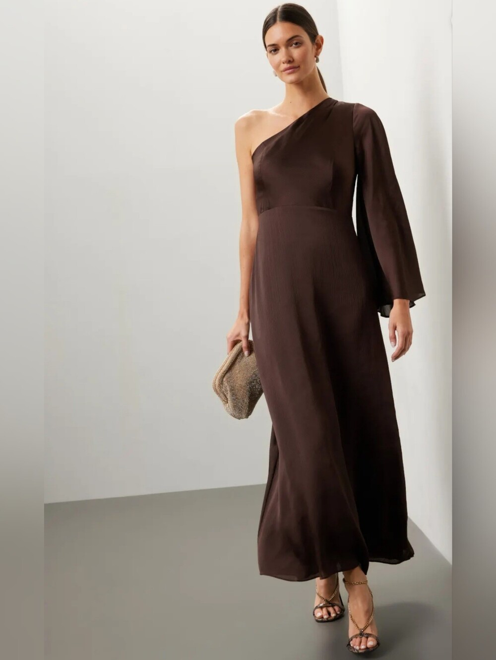Sachin Babi Keely Gown One-Shoulder Chocolate Brown Maxi Dress Women Size 4